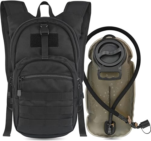 MARCHWAY Tactical Molle Hydration Pack with 2.5L TPU Water Bladder, Low-Profile Organized Military Backpack for Hiking, Cycling, Backpacking, Hunting, Running (Black)