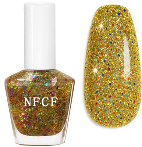 Gold Glitter Nail Polish - Sparkling Gold Nail Varnish, Quick Dry Long Lasting Sparkly Glitter Polish, Shimmering gold Sparkle Nail Paint for Party, Glam & Salon-Quality Manicure