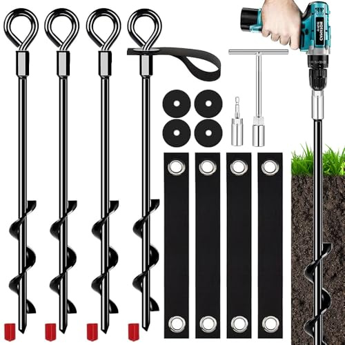 Ensemble de 4 Kit Ancrage Trampoline,Piquets de Tente à Visser,Ancrage au Sol,Ancrage au Sol Portique Piquets de Tente pour Tente de,CampingTrampoline,Auvents, pour Vents Violents