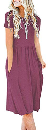 AUSELILY Robes d'été pour femmes, manches courtes, longueur genou avec poches, robe empire plissée, robe t-shirt, mauve, 3XL