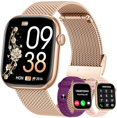 Smartwatch Mujer Reloj Inteligente con Llamada: 1.83'' Digital Smart Watch con Bluetooth Impermeable IP67 Monitor de Estrés Frecuencia Cardíaca Sueño Modo Deportivo 3 correas de reloj para Android iOS