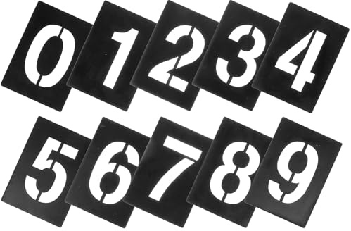 Lurrose Pochoirs Numériques en PVC 10 Gabarits, Chiffres 0-9, Conçus pour Peinture sur Tableau Noir et Bois, Pratiques et Faciles à Transporter