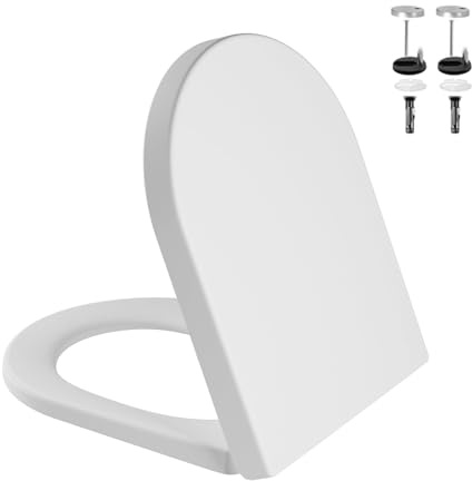 GarveeHome Tapa WC Universal Forma D Duroplast UF, Asiento de Inodoro con Cierre Suave Silencioso, Liberación Rápida, Bisagras Ajustables, Antibacteriano, No Amarillea, Soporta 150 kg, Blanco