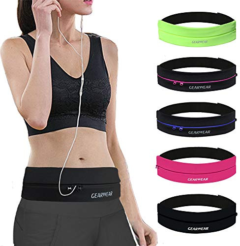 GEARWEAR Running Belt for Women Runner Waist Phone Holder for Men Travel Waistband for Passort Workout Fitness Jogging Walking Hiking Cycling Sports iPhone Fanny Pack Bag Black Zipper
