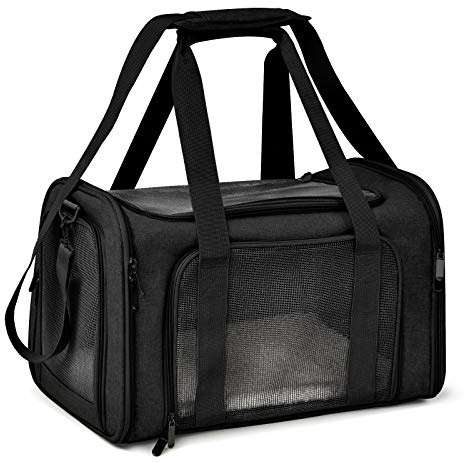 Henkelion Cat Carriers Dog Carrier Pet Carrier for Small / Medium Cats Dogs Puppies (Up To 15lbs), TSA Airline Approved Small Dog Carrier Soft Sided, Collapsible Waterproof Travel Puppy Carrier -Black