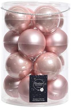 Christbaumkugeln Puderrosa matt & glänzend - 16 Stück Glas 8 cm Durchmesser - 16 STK. a 8 cm