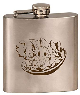Pot Smoking Pals Warm Ooey Gooey Melty Nacho Cheese Covered Tortilla Chips - 6 oz. Stainless Steel Custom Flask (Steel Silver)