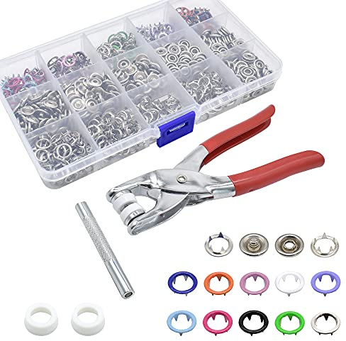 200 Sets Metal Snaps Fasteners Kit 9.5mm 10 Colors Metal Prong Ring Button with Fastener Pliers Press Tool for Sewing and Crafting