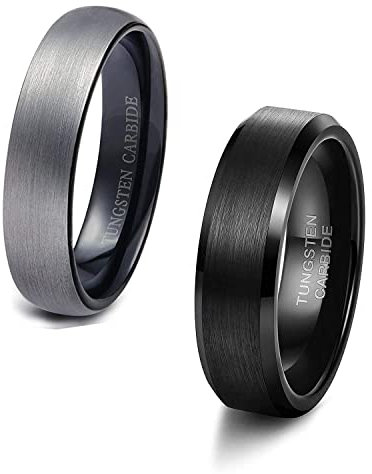 Finrezio 2 STÜCKE Schwarz Wolframkarbid Ringe für Herren 6MM Daumenring Hochzeit Verlobung Abgeschrägter Bandring