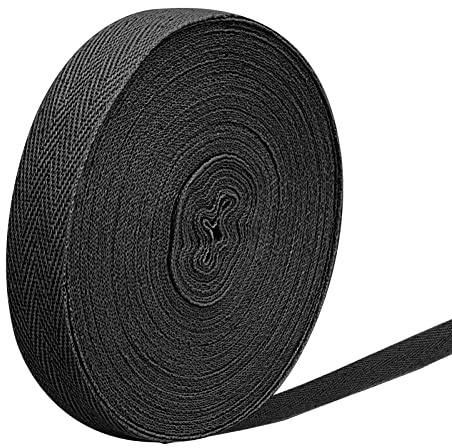Cotton 15m 20mm Black Herringbone Twill Webbing tape Sewing Bunting Ribbon Binding Twill for Dressmaking Alterations Craft