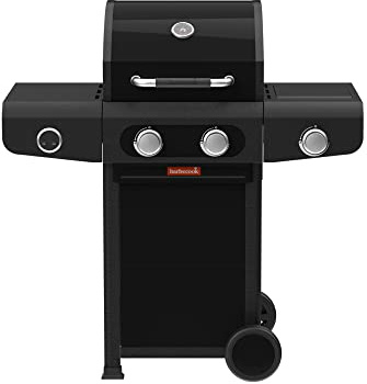Barbecook Siesta 210 Graphite barbecue à gaz avec table d'appoint fixe, 2 brûleurs et brûleur latéral, grilles en fonte émaillée, 112x56x118cm
