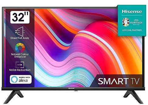 Hisense 32E4KT (32 Zoll) Fernseher, HD Ready - Smart TV, Triple Tuner DVB-T2 / T/C / S2 / S, Works with Alexa, WiFi, Game Mode, Hotel Mode, Schwarz [2023 ], Betriebsystem VIDAA U
