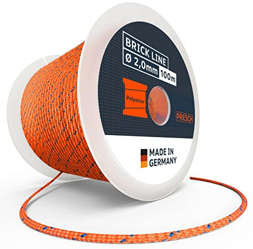 Presch Maurerschnur 100m | ⌀2,0mm | Polyester | Reißfeste, witterungsbeständige Richtschnur mit Spule | Knotenfeste Bauschnur - Extrem langlebig und hochwertig