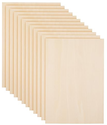 KEILEOHO 12 PCS 300x210x3mm Wood Plywood Sheets, A4 Thin Wooden Basswood Boards Unfinished Plywood Board for DIY Models
