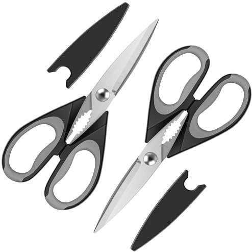 Heavy Duty Kitchen Scissors, 2 Pcs Kitchen Meat Scissors, Sharp Multipurpose Utility Stainless Steel Scissor, Kitchen Shears for Chicken, PoultryMeat, Vegetables, Herbs, BBQ, Bottle & Jar Opener