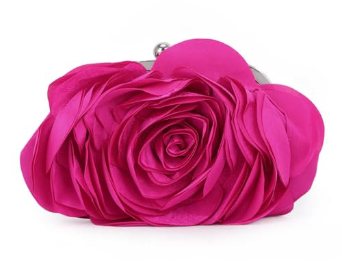 LHHMZ Elegante bolso de mano rosa para mujer Bolso de mano de satén floral Bolso de mano para fiesta de boda de flores