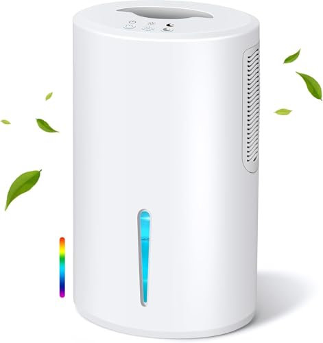 Powate Déshumidificateur, 2000 MLportable Extra Silencieux, Lumière 7 Couleurs, Déshumidificateur pour Chambre, Armoire de Salle de Bain,Vert