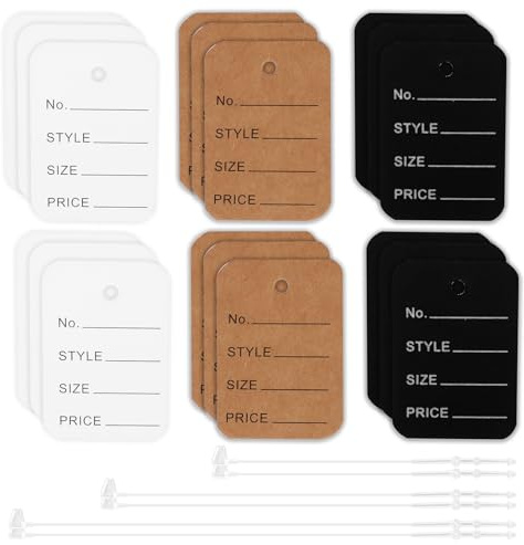 Glarks 2100pcs etichette di prezzo e Hang Tag stringhe Kit, 8,5 cm 12,5 cm 17,5 cm trasparente fissatore di etichetta di plastica sicurezza anello cravatte e 3,5 x 5 cm carta display etichette