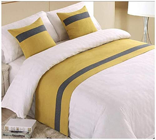 Luxuriöser Hotel-Bettläufer-Schal, hochwertiges Betttuch mit Schwanzpolster, Gelb, 50 x 260 cm, passend für 2,0 m Bett