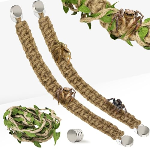 Niuohoy Paquete de 2 Puentes de Cuerda de araña Saltando, Accesorios de araña con imanes y Hierba Falsa Ornamental para arañas saltadoras, terrario, decoración de recinto de araña Saltando