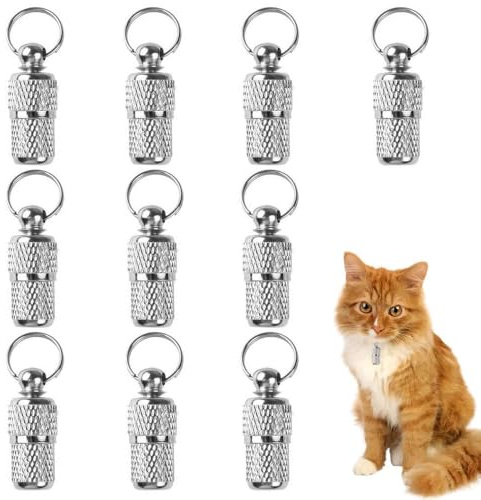 Luabue 10Pcs Dog Name Tags Personalised Dog Pet Id Tag Barrel Tube with Address Name Label Anti -Lost Dog Cat Collar Tag for Prevent Pet Puppy Lost