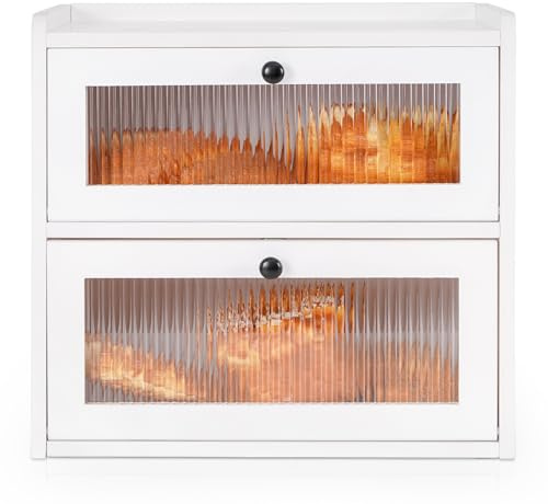 GUUSII HOME Portapane Legno Moderno Contenitore Pane Vintage Extra Grande Pane da Cucina in Cassetta Contenitore per da Tavola Doppio Strato 36 * 24 * 34cm con Porta in Acrilico(Bianco)