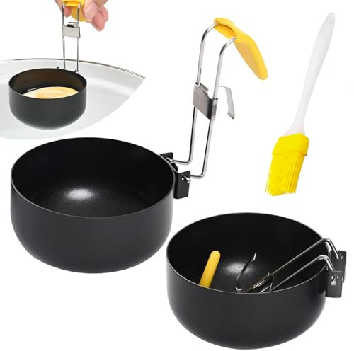 2024 Edelstahl-Eierkocher und Pochierer, zusammenklappbarer Eierkocher zum Aufhängen, antihaftbeschichtet, pochierter Eierring für perfekt gekochte Eier, Küchen-Kochwerkzeug, 2er-Set