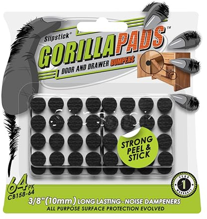 Slipstick GorillaBumperPads Premium Cabinet Door Bumpers 3/8” Round Non Slip Pads, Cabinet Stoppers, Bumpers for Drawers, Cupboards, Cutting Boards, Glass Tops, Picture Frames, 64 Gripper Dots