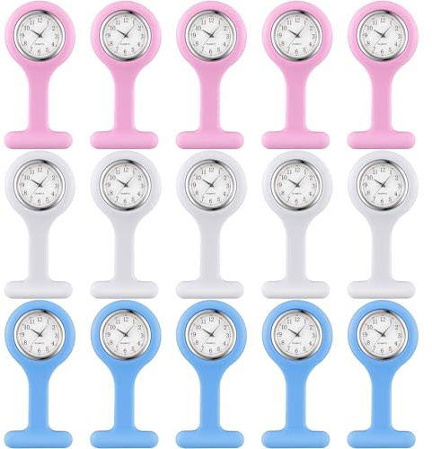 Kenning Paquete de 15 relojes de enfermera con clip para mujeres y hombres, de silicona, con solapa de bolsillo, relojes de estetoscopio con segunda mano para médico, enfermera, estudiante, graduación
