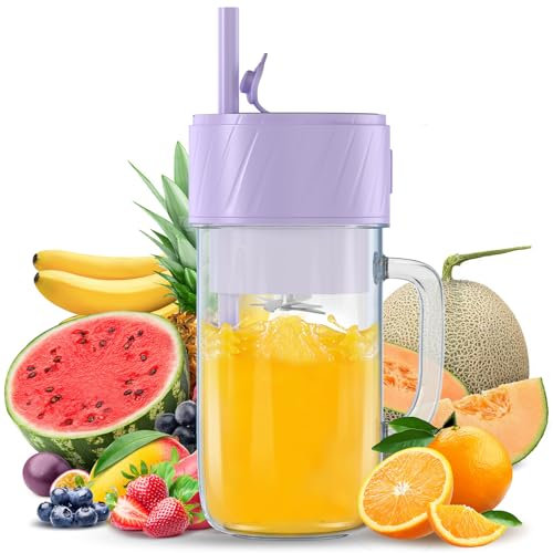 Mini Mixeur Portable, 400ML Mélangeur Portable Smoothie Maker Rechargeable USB Blender Smoothie Portable avec 6 lames Portable Juice Blender pour Cuisine Bureau Voyage Sport
