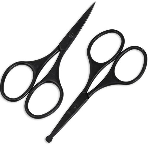 ESSBES Set di 2 forbici per peli del viso, per uomini e donne, sopracciglia, peli del naso, baffi, barba, ciglia, set di rifiniture curvo e arrotondato, punta di sicurezza