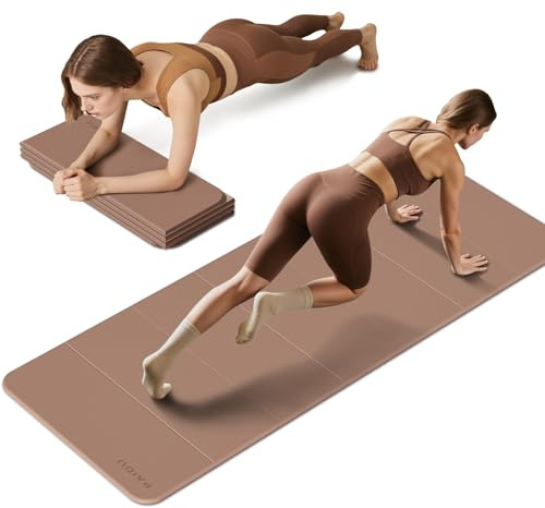 PAIDU Foldable Fitness Yoga Mat | 2/5 (10MM) Extra Thick | SGS Certified Non-Slip TPE | 76x26 Extra Long-Wide | Portable & Easy Store | for Yoga, Pilates, Home Gym & Full-Body Workouts (Brown + apricot)