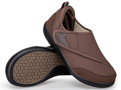 Pantofole per Diabetici Extra Larghe Donna Scarpe per Ortopediche Riabilitazione Terapeutiche Passeggio per Anziani Piedi Gonfi Marrone 37