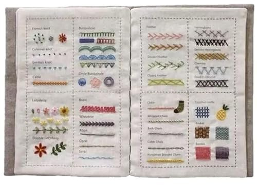 JJIAGOLD Libro de Muestras de Bordado DIY, Libros de Puntadas, Libros de Costura Creativos con Herramientas, Libro de Instrucciones de Costura para Principiantes y Aficionados, Guía de Puntadas a Mano