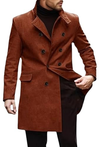 Herr smal hakad krage trenchcoat vindtät varm mjuk ullblandning ytterrock vår dubbelbröst ärtrock, Kola, M