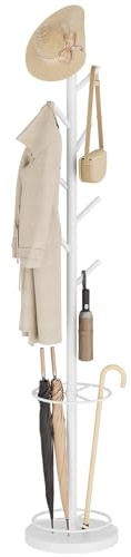 YATINEY Perchero Tipo Árbol con Paragüero, Perchero de Pie de 179 cm, Organizador Metálico para Entrada, Dormitorio, Despacho o Sala, con Niveles para Colgar Sombreros, Bolsos y Chaquetas, Blanco