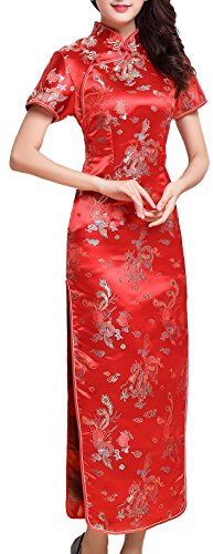 UK Seller Red Dragon & Phoenix Chinese Woman Long Evening Party Dress Cheongsam Qipao (UK 12)