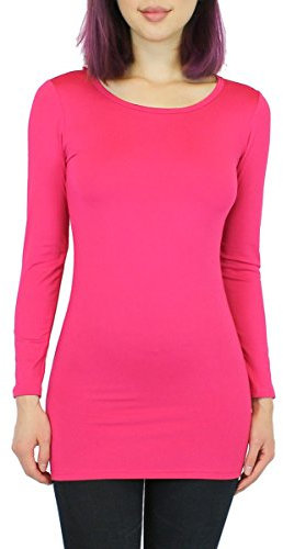 Basic Damen Langarmshirt Thermo Longshirt Frauen angeraut/Innenfutter Langarm T-Shirt Shirtkleid - 10 Farben - LD003 (S/M - 36/38, Pink)