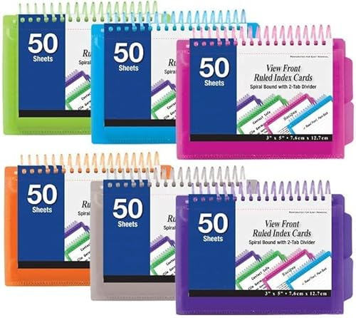 6 Pk 50 Sheets View Poly Spiral Bound 3 X 5 Ruled White Index Card With 2-Tab Divider