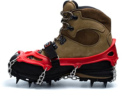 Hillsound Trail Crampon I Ice Cleat Traction System for Beginner & Experienced Winter Trail Hiking, Red, Large