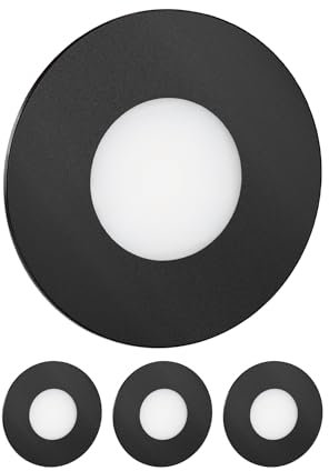 ledscom.de 4 Stück LED Treppenlicht/Wandeinbauleuchte FEX für innen und außen, rund, schwarz, 85mm Ø, warmweiß