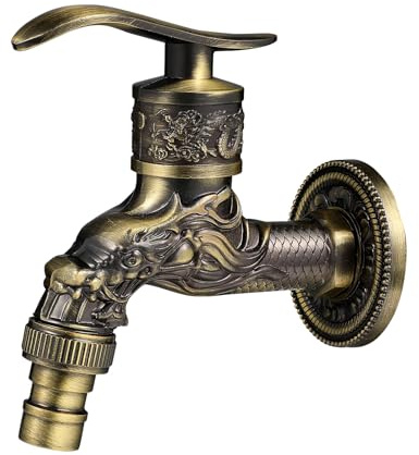 Brass Basin Taps Wall Mounted Water Faucet, Washing Machine Water Faucet Classic Tap Vintage Antique Sink Outdoor Garden Single Cold G 1/2 inch Connection Spigot