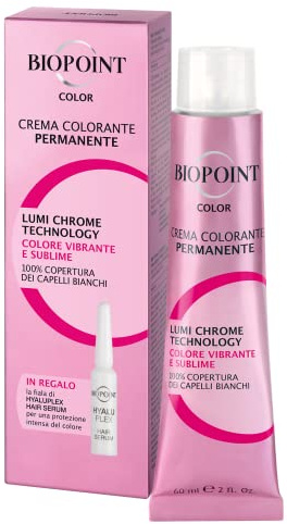 Biopoint Color - Crema Colorante Permanente con Fiala Hyaluplex Serum, Tinta per Capelli con Acido Ialuronico, Nutre, Idrata e Dona un Colore Brillante e Intenso, 60 ml