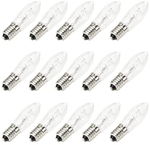 MeetUs 15 Stück E10 Glühbirne Topkerze Ersatzbirnen Warmweiß 2200K, 0.2W, AC 10V-55V Riffelkerze Konische LED Kerzen für Schwibbogen und Lichterketten