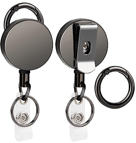 Segus Schlüsselanhänger Ausziehbar, Ausweishalter Ausziehbar, 2 Stück Schlüssel Kette für Gürtel, Tasche, Rucksack, mit 70cm Dyneema und Kann Einer Last von 200-220G Standhalten