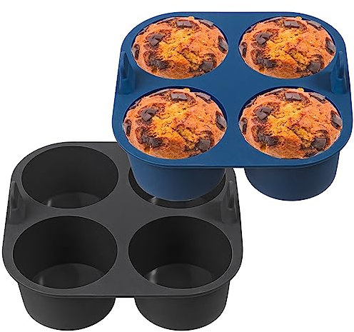 webake Vassoio profondo in silicone per muffin, per friggitrice ad aria, 2 pezzi, 8 cm, grandi stampi giganti per cupcake, cupcake, torte, budini, 18,5 x 18 x 5 cm