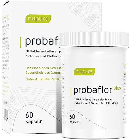 Nupure® Probaflor Plus 400 Milliarden KBE/g*, 60 Kapseln, Hochdosiert, 20 Stämme Milchsäurebakterien und Bifidobakterien, Plus Inulin, Magensaftresistente Kapselhülle