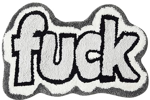 RoomTalks Lustiger süßer Teppich 2 x 3 für Schlafzimmer, Bad, Wohnheim, Küche, rutschfest, maschinenwaschbar, schwarz, weiß, grau, Worte, lustig, funky, cool, kleiner Teppich