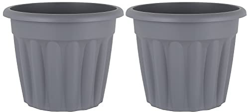 M1SS (Set of 2 50cm Upcycled Grey Round Plastic Planter Flower Pot Nursery Planter Decorative Garden Container,Indoor & Outdoor Bonsai Plants, Aloe, Herb, Orchid and More Plants/Flowers