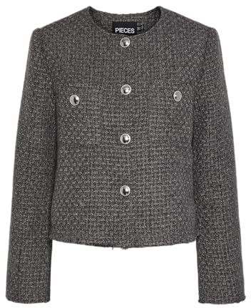 PIECES Pcnua LS Boucle Jacket Pa Giacca Corta, Grigio Scuro mélange, L Donna